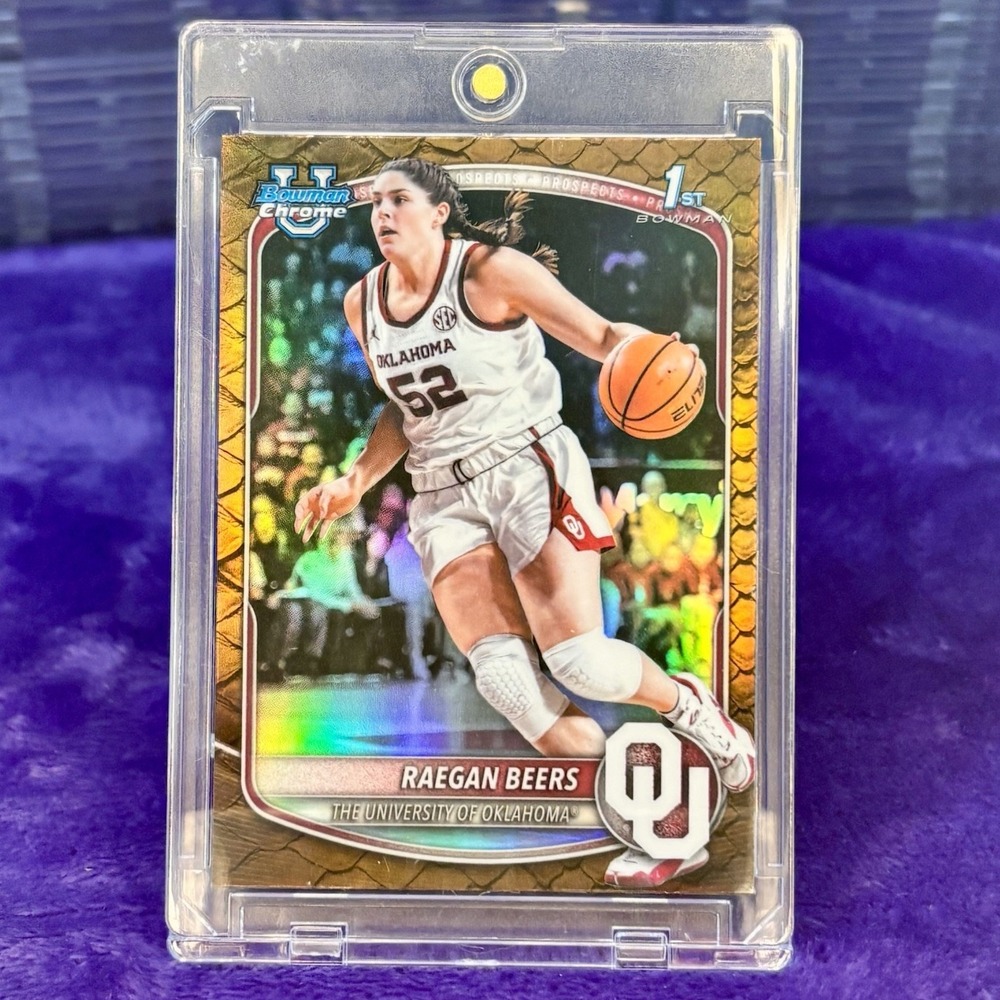 Raegan Beers 2025-26 Bowman Chrome U BCP-65 Reptilian Refractor Oklahoma 1st